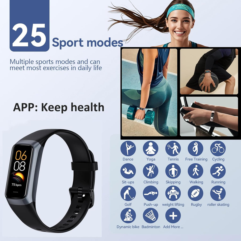 Elevate Your Fitness Journey with the Slim and Stylish C60 Health Tracker - 25 Sports Modes, Heart Rate & Blood Pressure Monitoring, IP68 Waterproof Design